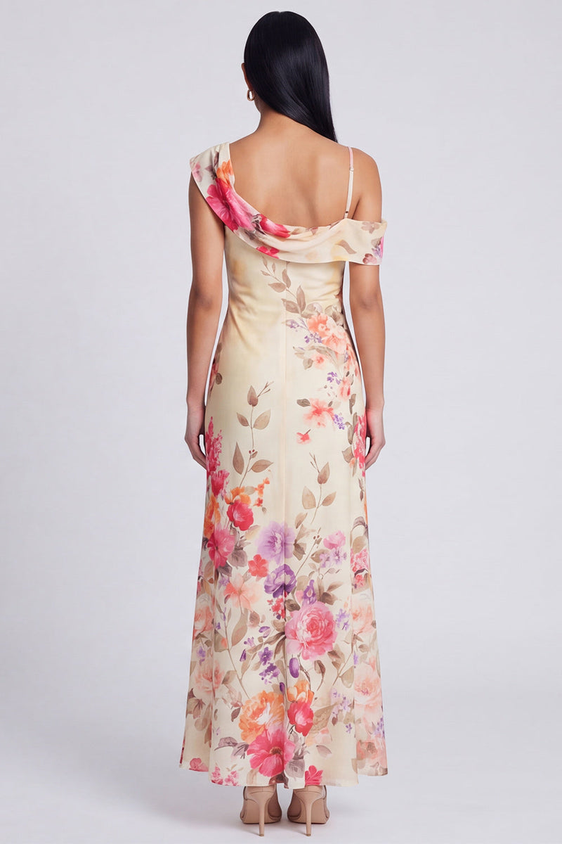 Load image into Gallery viewer, Floral Ivory Mermaid One Shoulder Maxi Beach Formal Dress