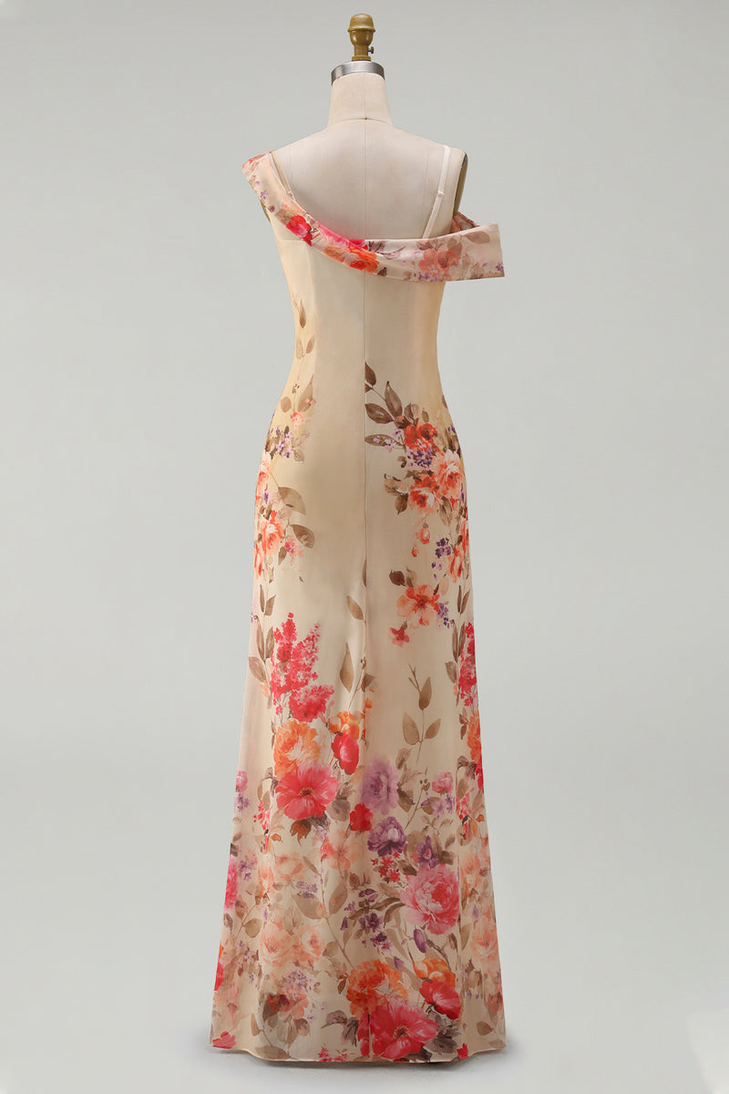 Load image into Gallery viewer, Floral Ivory Mermaid One Shoulder Maxi Beach Formal Dress
