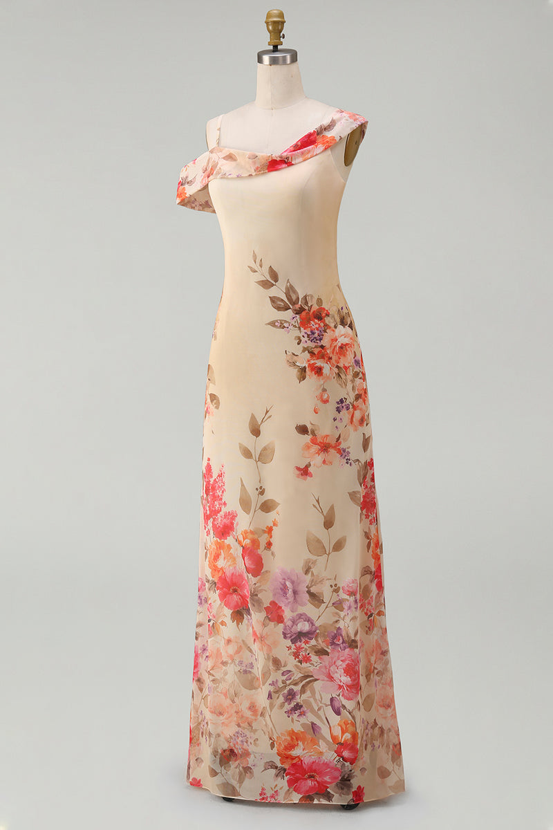 Load image into Gallery viewer, Floral Ivory Mermaid One Shoulder Maxi Beach Formal Dress