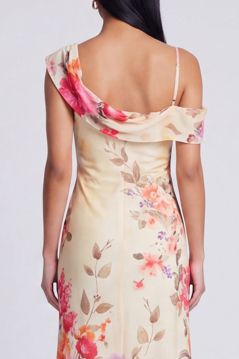 Load image into Gallery viewer, Floral Ivory Mermaid One Shoulder Maxi Beach Formal Dress