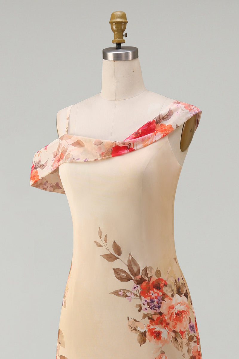Load image into Gallery viewer, Floral Ivory Mermaid One Shoulder Maxi Beach Formal Dress