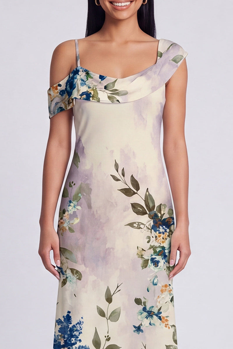 Load image into Gallery viewer, Floral Ivory Mermaid One Shoulder Maxi Beach Formal Dress