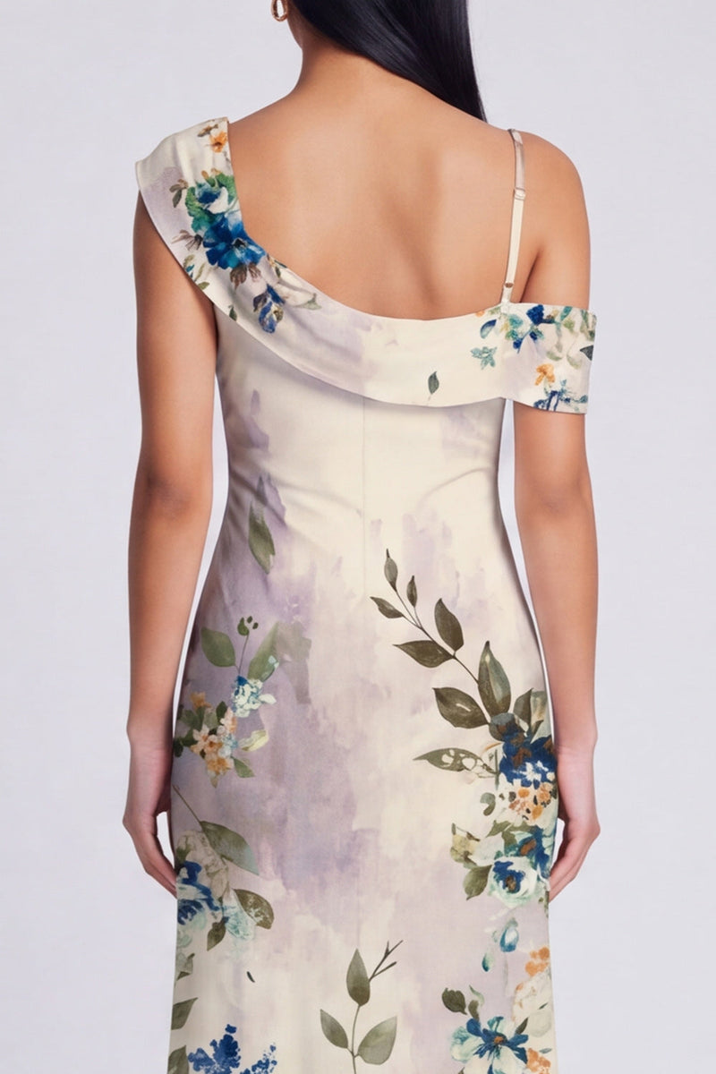 Load image into Gallery viewer, Floral Ivory Mermaid One Shoulder Maxi Beach Formal Dress