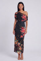 Load image into Gallery viewer, Ivory One Shoulder Sheath Ruched Floral Maxi Beach Formal Dress