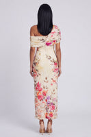 Load image into Gallery viewer, Ivory One Shoulder Sheath Ruched Floral Maxi Beach Formal Dress