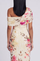 Load image into Gallery viewer, Ivory One Shoulder Sheath Ruched Floral Maxi Beach Formal Dress