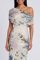 Load image into Gallery viewer, Ivory One Shoulder Sheath Ruched Floral Maxi Beach Formal Dress