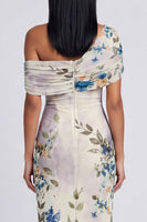 Load image into Gallery viewer, Ivory One Shoulder Sheath Ruched Floral Maxi Beach Formal Dress