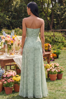 Strapless Dusty Sage Maxi Keyhole A Line Beach Wedding Guest Dress with Slit