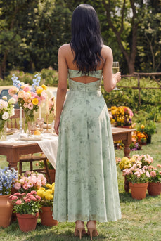 A Line Dusty Sage Maxi Beach Keyhole Wedding Guest Dress