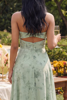 Load image into Gallery viewer, A Line Dusty Sage Maxi Beach Keyhole Wedding Guest Dress