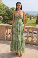 Load image into Gallery viewer, Cut Out Dusty Green Halter Maxi A Line Beach Wedding Guest Dress