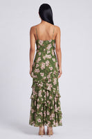 Load image into Gallery viewer, Floral Dark Green Spaghetti Straps A Line Maxi Beach Wedding Guest Dress with Ruffles