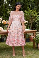 Load image into Gallery viewer, Floral Pink Maxi Round Neck A Line Beach Wedding Guest Dress