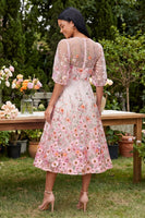 Load image into Gallery viewer, Floral Pink Maxi Round Neck A Line Beach Wedding Guest Dress