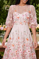 Load image into Gallery viewer, Floral Pink Maxi Round Neck A Line Beach Wedding Guest Dress