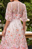 Load image into Gallery viewer, Floral Pink Maxi Round Neck A Line Beach Wedding Guest Dress