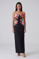 Load image into Gallery viewer, Strapless Light Yellow Floral Sheath Maxi Wedding Guest Dress