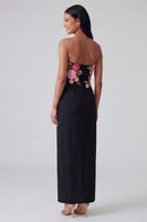 Load image into Gallery viewer, Strapless Light Yellow Floral Sheath Maxi Wedding Guest Dress
