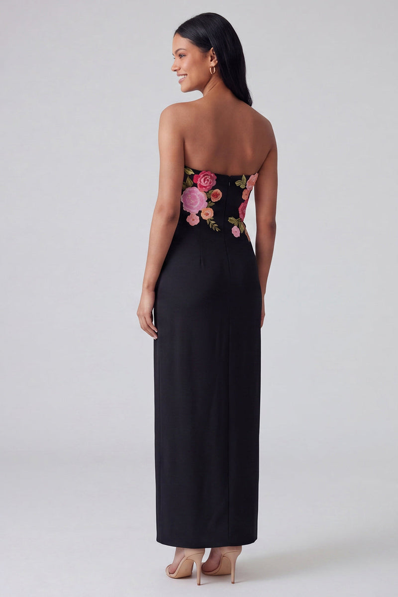 Load image into Gallery viewer, Strapless Light Yellow Floral Sheath Maxi Wedding Guest Dress