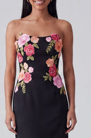 Load image into Gallery viewer, Strapless Light Yellow Floral Sheath Maxi Wedding Guest Dress