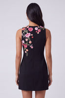 Load image into Gallery viewer, Black Floral Round Neck Short Wedding Guest Dress
