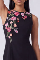 Load image into Gallery viewer, Black Floral Round Neck Short Wedding Guest Dress