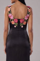 Load image into Gallery viewer, Mermaid Black Floral Ruched Scoop Neck Maxi Beach Wedding Guest Dress with Slit