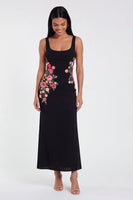 Load image into Gallery viewer, Thick Straps Mermaid Floral Black Maxi Beach Wedding Guest Dress