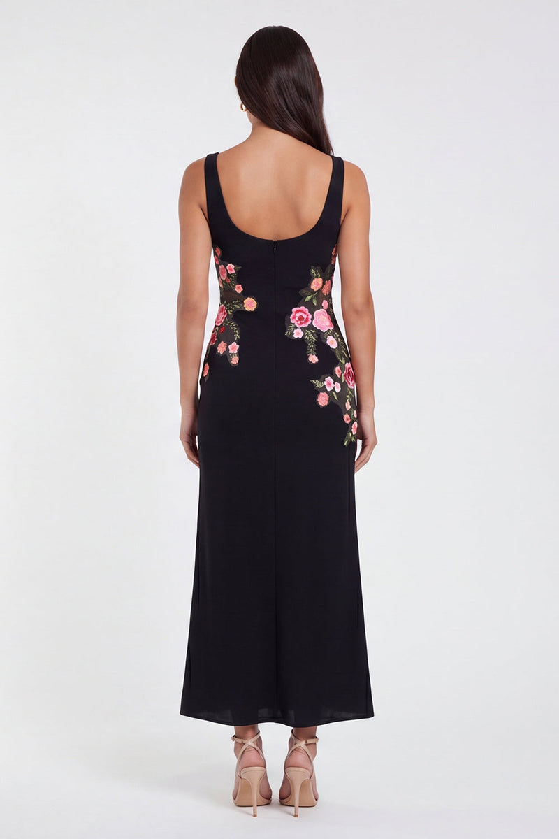 Load image into Gallery viewer, Thick Straps Mermaid Floral Black Maxi Beach Wedding Guest Dress