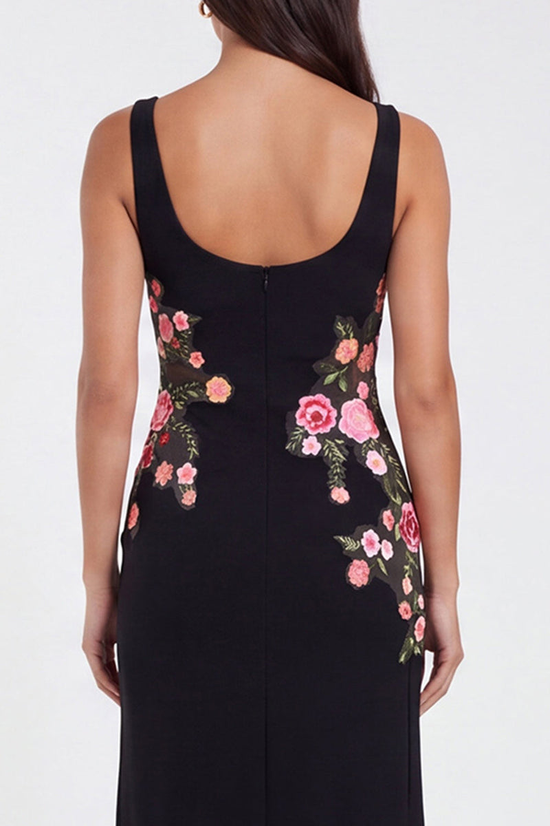 Load image into Gallery viewer, Thick Straps Mermaid Floral Black Maxi Beach Wedding Guest Dress