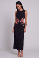 Load image into Gallery viewer, Round Neck Floral Sheath Black Maxi Beach Wedding Guest Dress