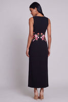 Load image into Gallery viewer, Round Neck Floral Sheath Black Maxi Beach Wedding Guest Dress