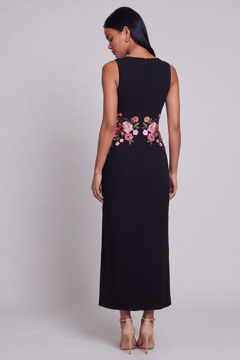 Load image into Gallery viewer, Round Neck Floral Sheath Black Maxi Beach Wedding Guest Dress