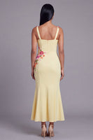 Load image into Gallery viewer, Light Yellow Mermaid Thick Straps Floral Maxi Beach Wedding Guest Dress