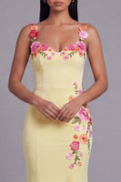 Load image into Gallery viewer, Light Yellow Mermaid Thick Straps Floral Maxi Beach Wedding Guest Dress
