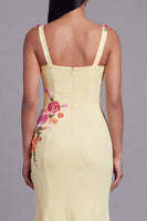 Load image into Gallery viewer, Light Yellow Mermaid Thick Straps Floral Maxi Beach Wedding Guest Dress