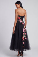 Load image into Gallery viewer, Black Floral Corset Strapless Maxi A Line Beach Wedding Guest Dress