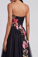 Load image into Gallery viewer, Black Floral Corset Strapless Maxi A Line Beach Wedding Guest Dress