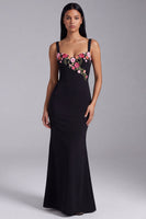 Load image into Gallery viewer, Mermaid Floral Black Thick Straps Maxi Beach Wedding Guest Dress