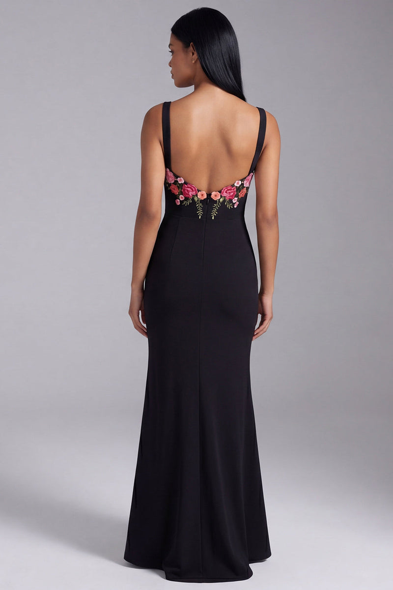 Load image into Gallery viewer, Mermaid Floral Black Thick Straps Maxi Beach Wedding Guest Dress