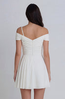 Load image into Gallery viewer, Off the Shoulder Ruched Ivory A Line Short Hen Do Dress with 3D Flower