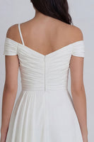 Load image into Gallery viewer, Off the Shoulder Ruched Ivory A Line Short Hen Do Dress with 3D Flower