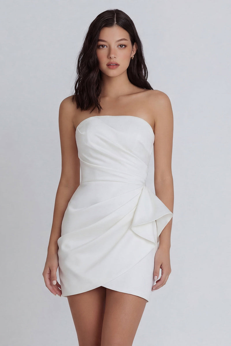Load image into Gallery viewer, Strapless Tight Ruched Ivory Short Hen Do Dress with Sash