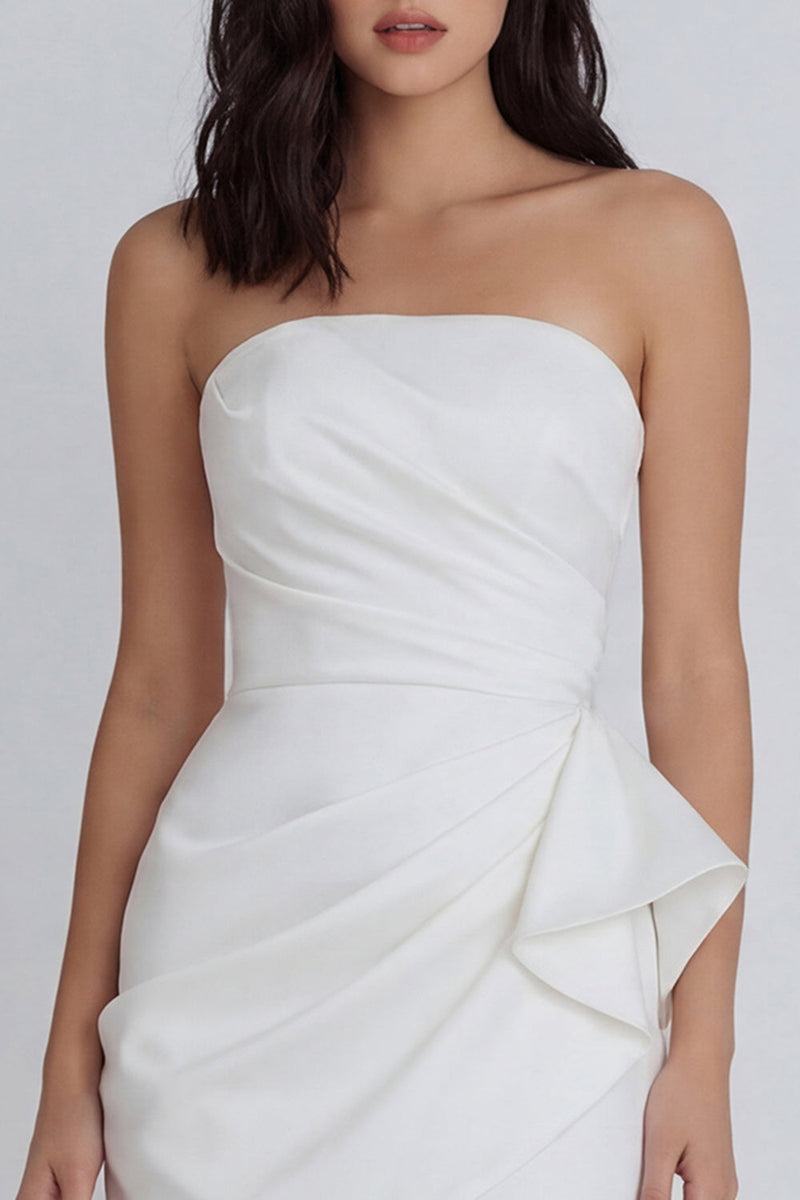 Load image into Gallery viewer, Strapless Tight Ruched Ivory Short Hen Do Dress with Sash