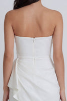 Load image into Gallery viewer, Strapless Tight Ruched Ivory Short Hen Do Dress with Sash