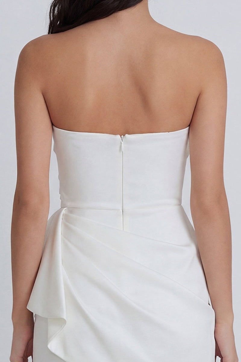 Load image into Gallery viewer, Strapless Tight Ruched Ivory Short Hen Do Dress with Sash