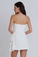 Load image into Gallery viewer, A Line Strapless Ivory Ruched Short Ruffled Hen Do Dress