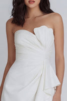 Load image into Gallery viewer, A Line Strapless Ivory Ruched Short Ruffled Hen Do Dress