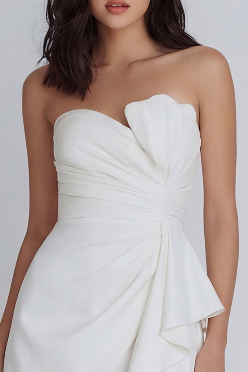 Load image into Gallery viewer, A Line Strapless Ivory Ruched Short Ruffled Hen Do Dress